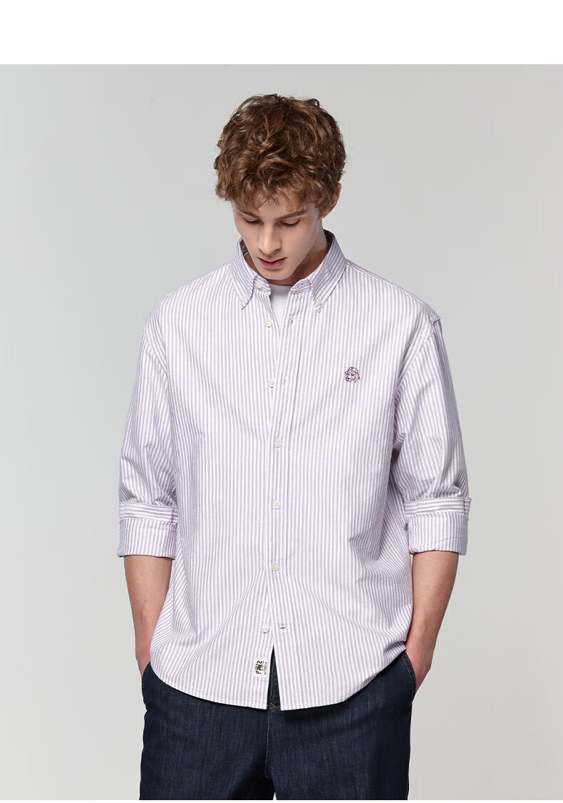 HAZZYS Men's Spring and Autumn Commuter PHIZ Striped Oxford Long Sleeve Shirt 11